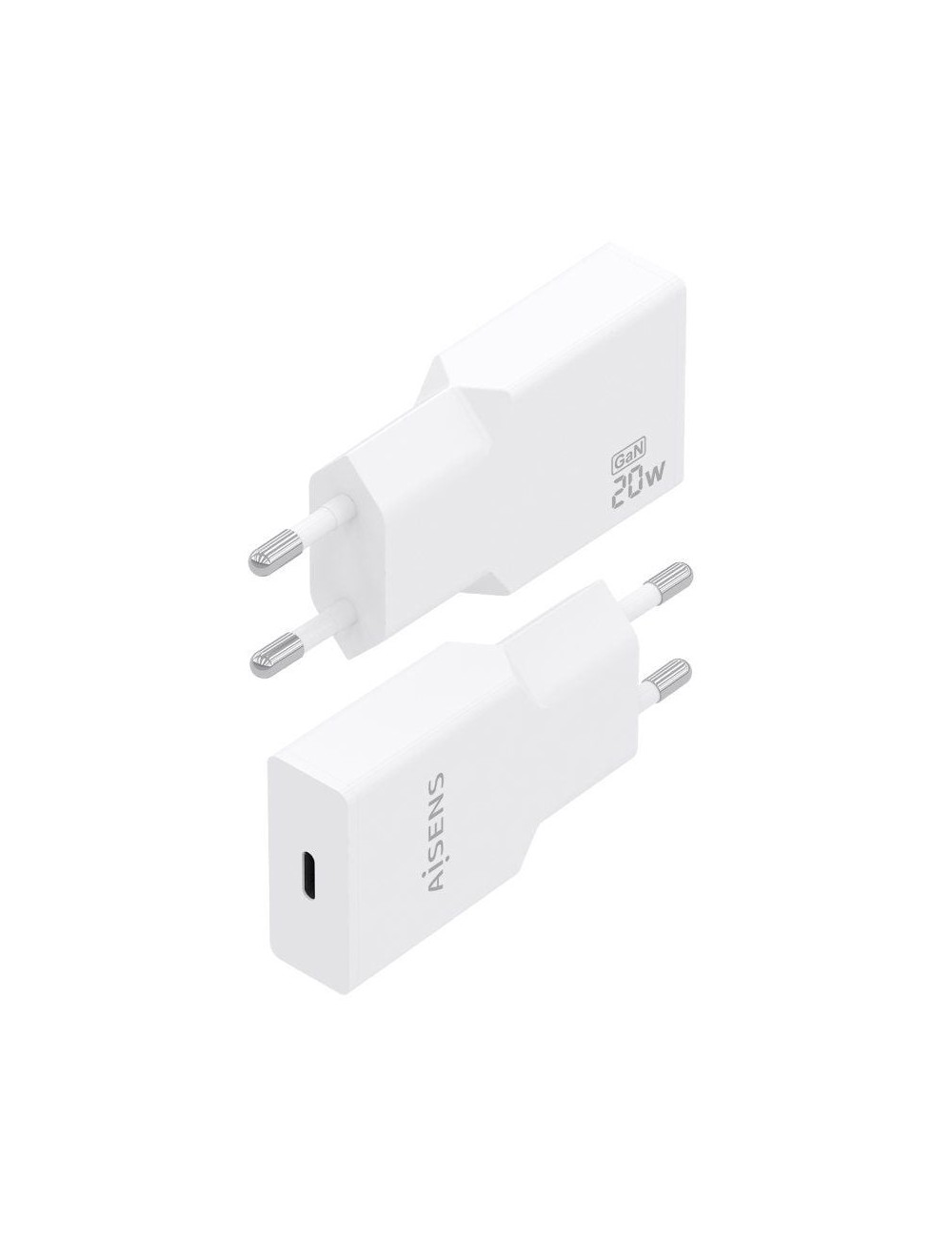 Cargador de Pared GaN Aisens A110-0997/ 1xUSB Tipo-C/ 20W/ Blanco