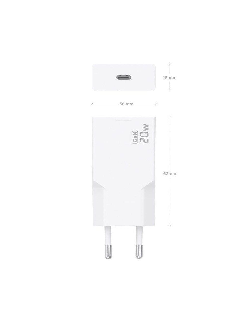 Cargador de Pared GaN Aisens A110-0997/ 1xUSB Tipo-C/ 20W/ Blanco