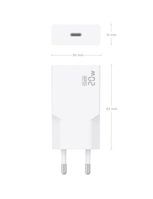 Cargador de Pared GaN Aisens A110-0997/ 1xUSB Tipo-C/ 20W/ Blanco