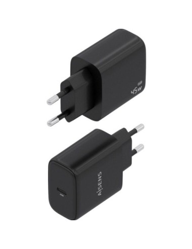 Cargador de Pared GaN Aisens A110-0970/ 1xUSB Tipo-C/ 45W/ Negro