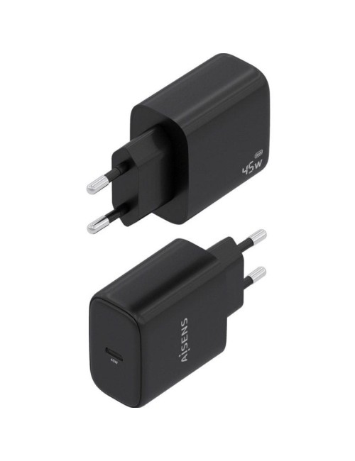 Cargador de Pared GaN Aisens A110-0970/ 1xUSB Tipo-C/ 45W/ Negro