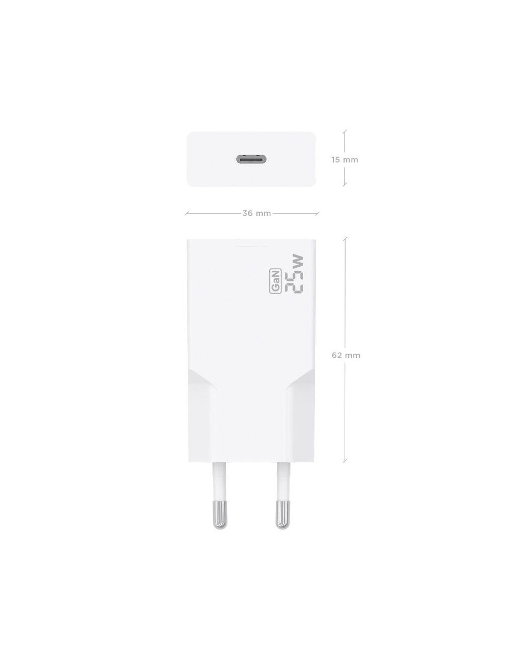 Cargador de Pared GaN Aisens A110-0999/ 1xUSB Tipo-C/ 25W/ Blanco
