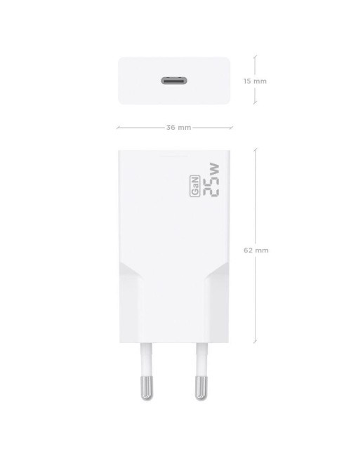 Cargador de Pared GaN Aisens A110-0999/ 1xUSB Tipo-C/ 25W/ Blanco