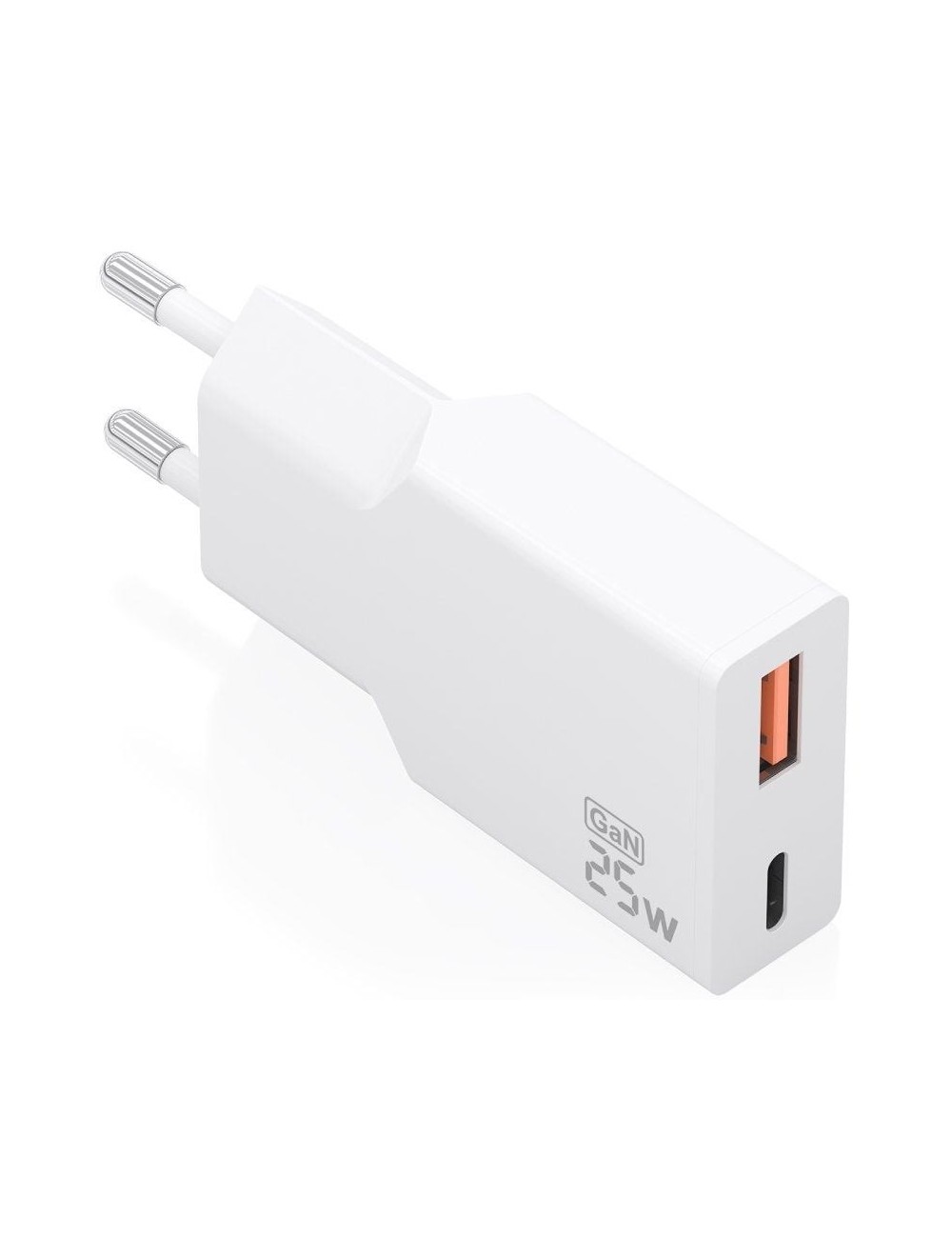 Cargador de Pared GaN Aisens A110-1000/ 1xUSB Tipo-C/ 1xUSB/ 25W/ Blanco
