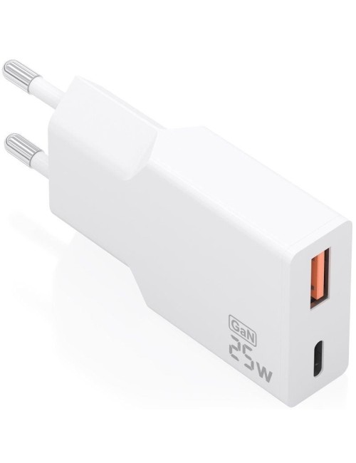 Cargador de Pared GaN Aisens A110-1000/ 1xUSB Tipo-C/ 1xUSB/ 25W/ Blanco
