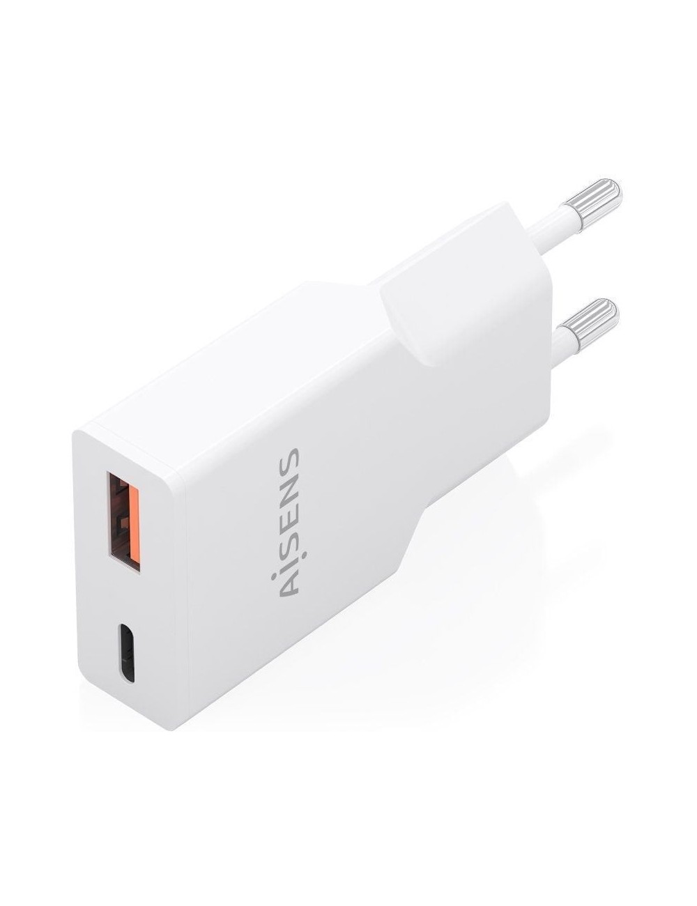 Cargador de Pared GaN Aisens A110-1000/ 1xUSB Tipo-C/ 1xUSB/ 25W/ Blanco