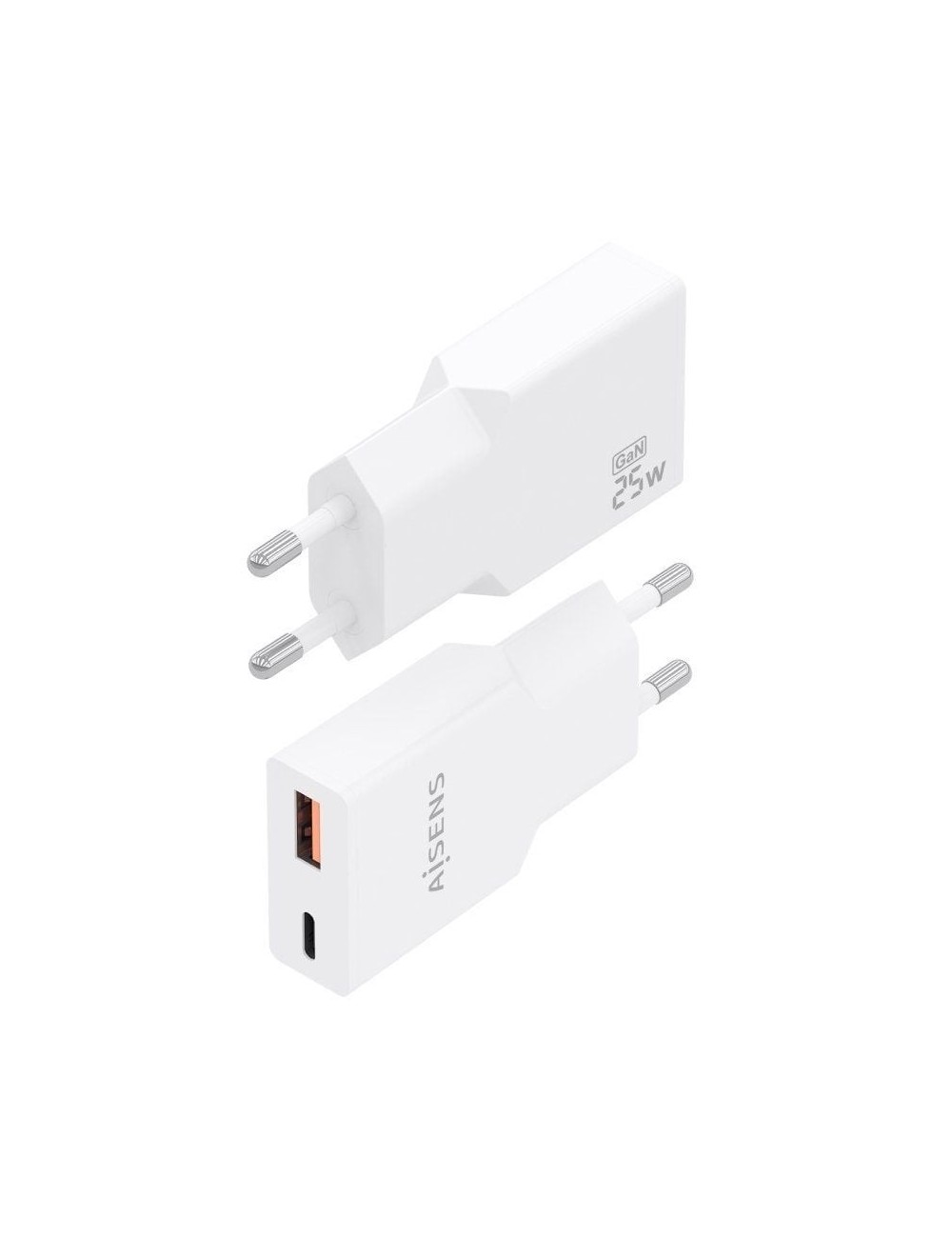 Cargador de Pared GaN Aisens A110-1000/ 1xUSB Tipo-C/ 1xUSB/ 25W/ Blanco