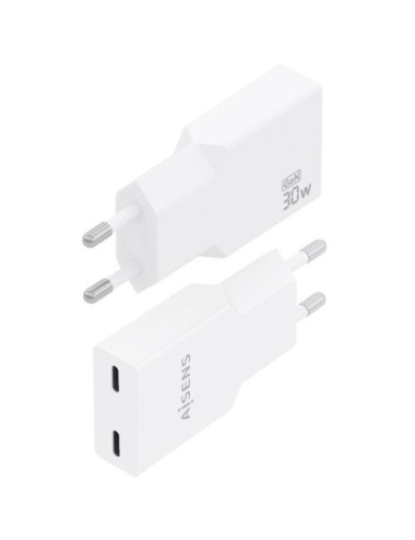 Cargador de Pared GaN Aisens A110-1003/ 2xUSB Tipo-C/ 30W/ Blanco