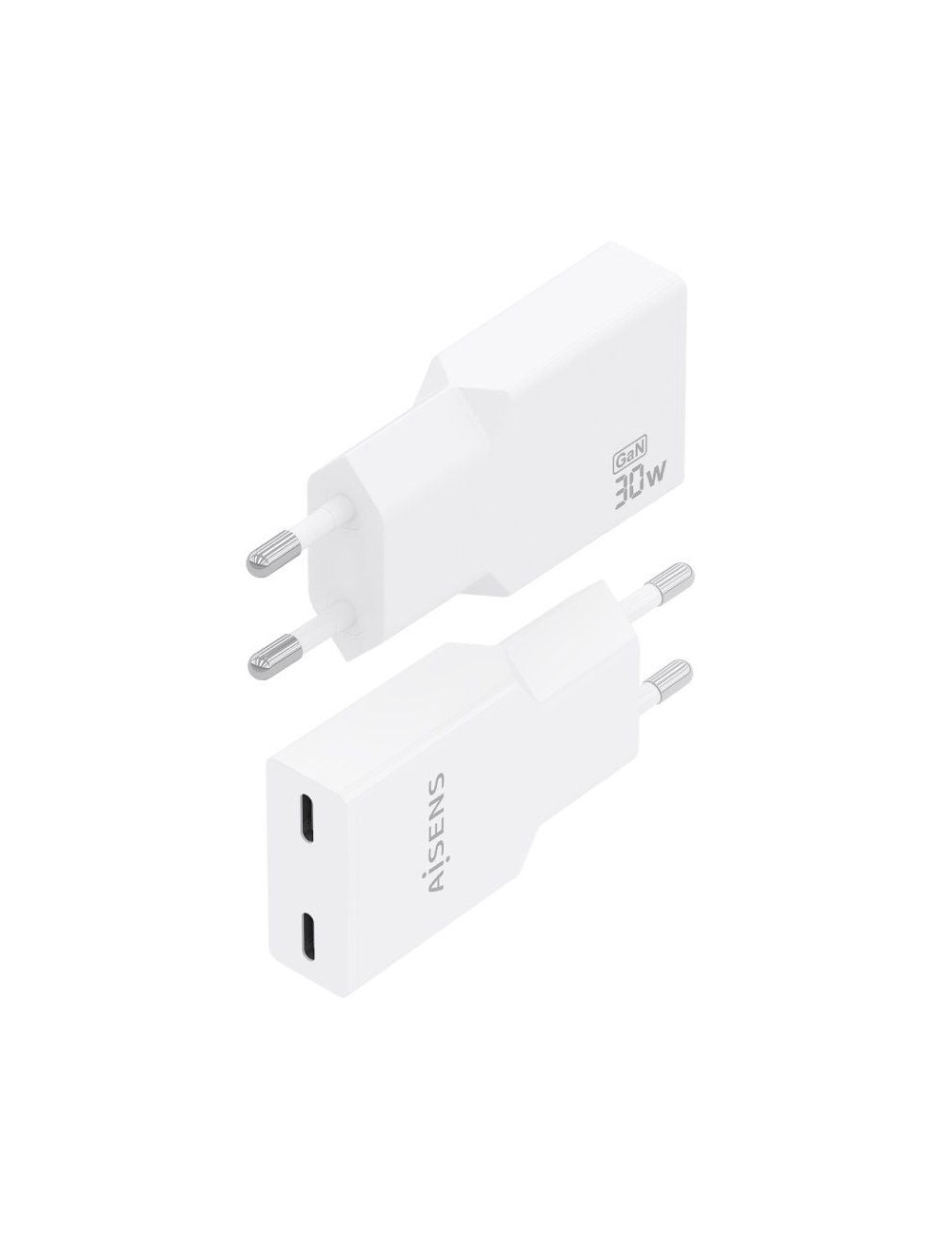 Cargador de Pared GaN Aisens A110-1003/ 2xUSB Tipo-C/ 30W/ Blanco