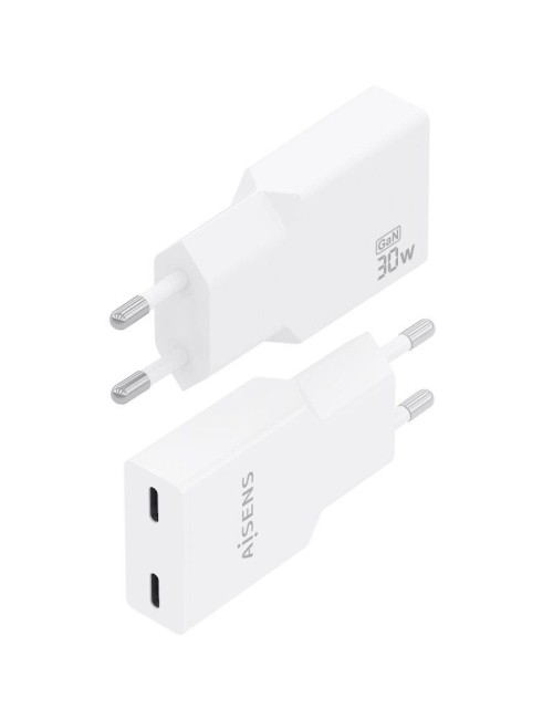 Cargador de Pared GaN Aisens A110-1003/ 2xUSB Tipo-C/ 30W/ Blanco