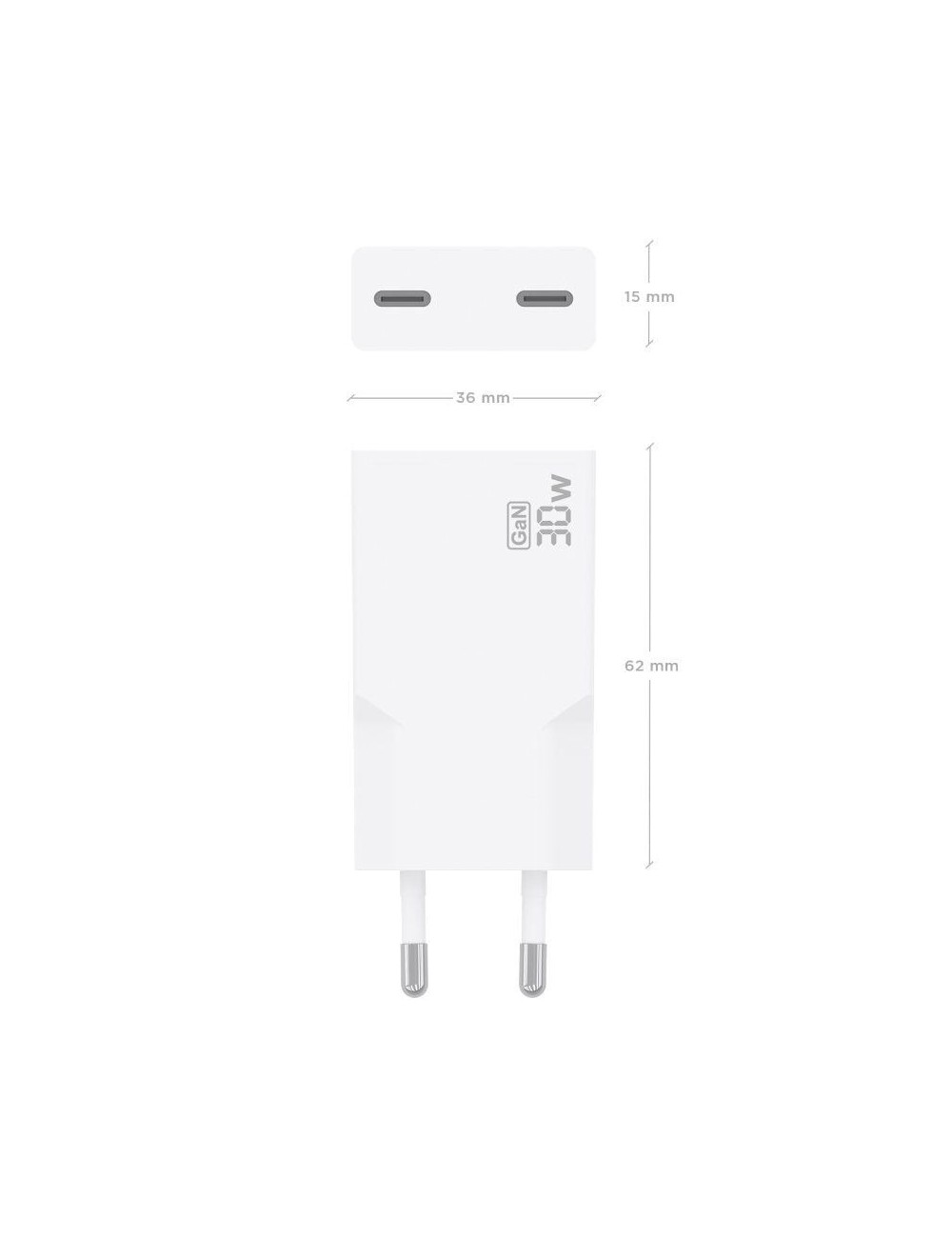 Cargador de Pared GaN Aisens A110-1003/ 2xUSB Tipo-C/ 30W/ Blanco