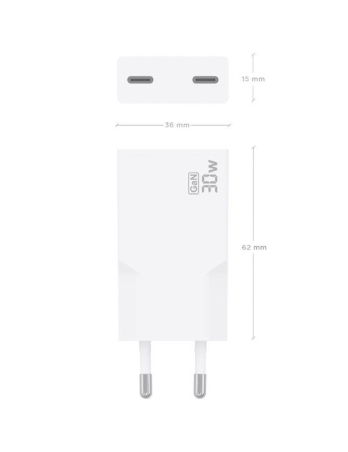 Cargador de Pared GaN Aisens A110-1003/ 2xUSB Tipo-C/ 30W/ Blanco