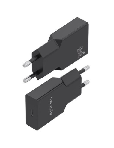 Cargador de Pared GaN Aisens A110-1004/ 1xUSB Tipo-C/ 30W/ Negro