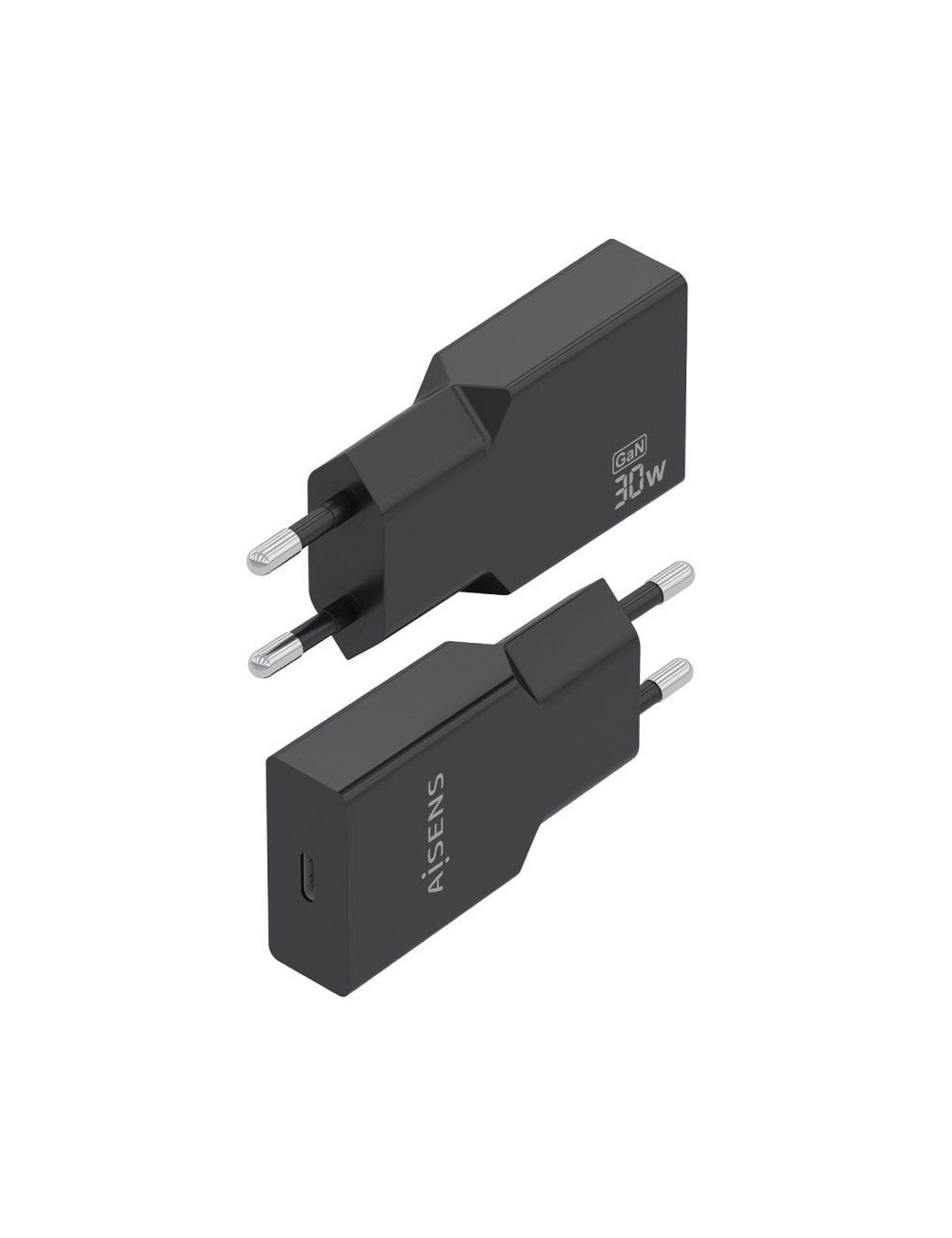 Cargador de Pared GaN Aisens A110-1004/ 1xUSB Tipo-C/ 30W/ Negro