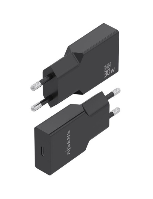 Cargador de Pared GaN Aisens A110-1004/ 1xUSB Tipo-C/ 30W/ Negro