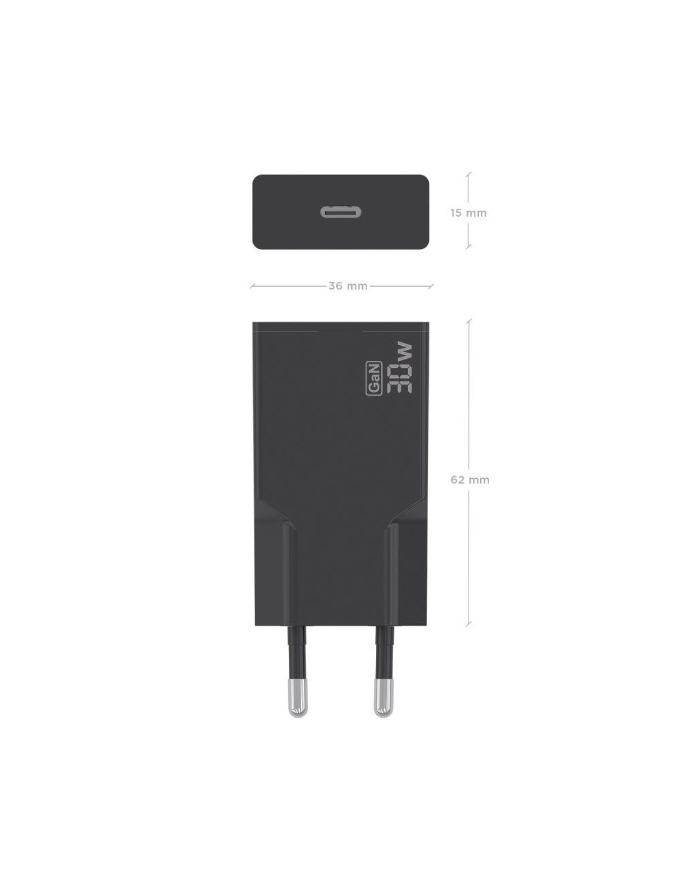 Cargador de Pared GaN Aisens A110-1004/ 1xUSB Tipo-C/ 30W/ Negro