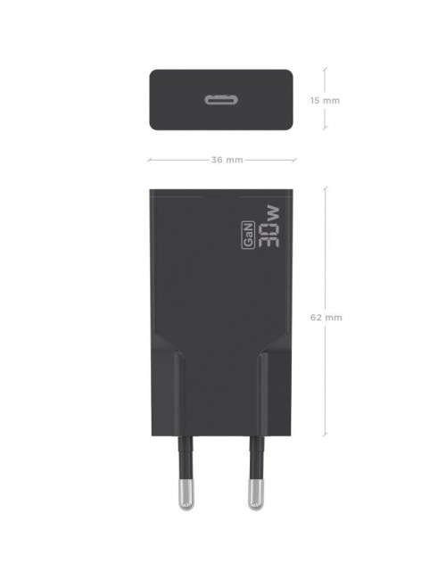 Cargador de Pared GaN Aisens A110-1004/ 1xUSB Tipo-C/ 30W/ Negro