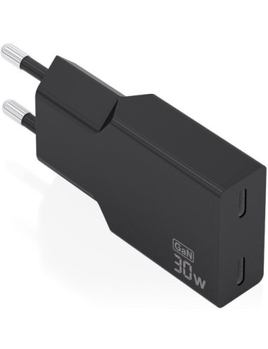 Cargador de Pared GaN Aisens A110-1006/ 2xUSB Tipo-C/ 30W/ Negro