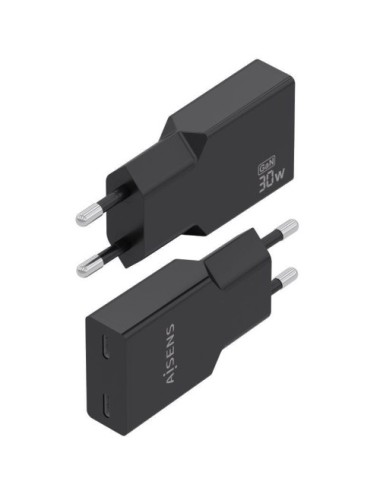 Cargador de Pared GaN Aisens A110-1006/ 2xUSB Tipo-C/ 30W/ Negro