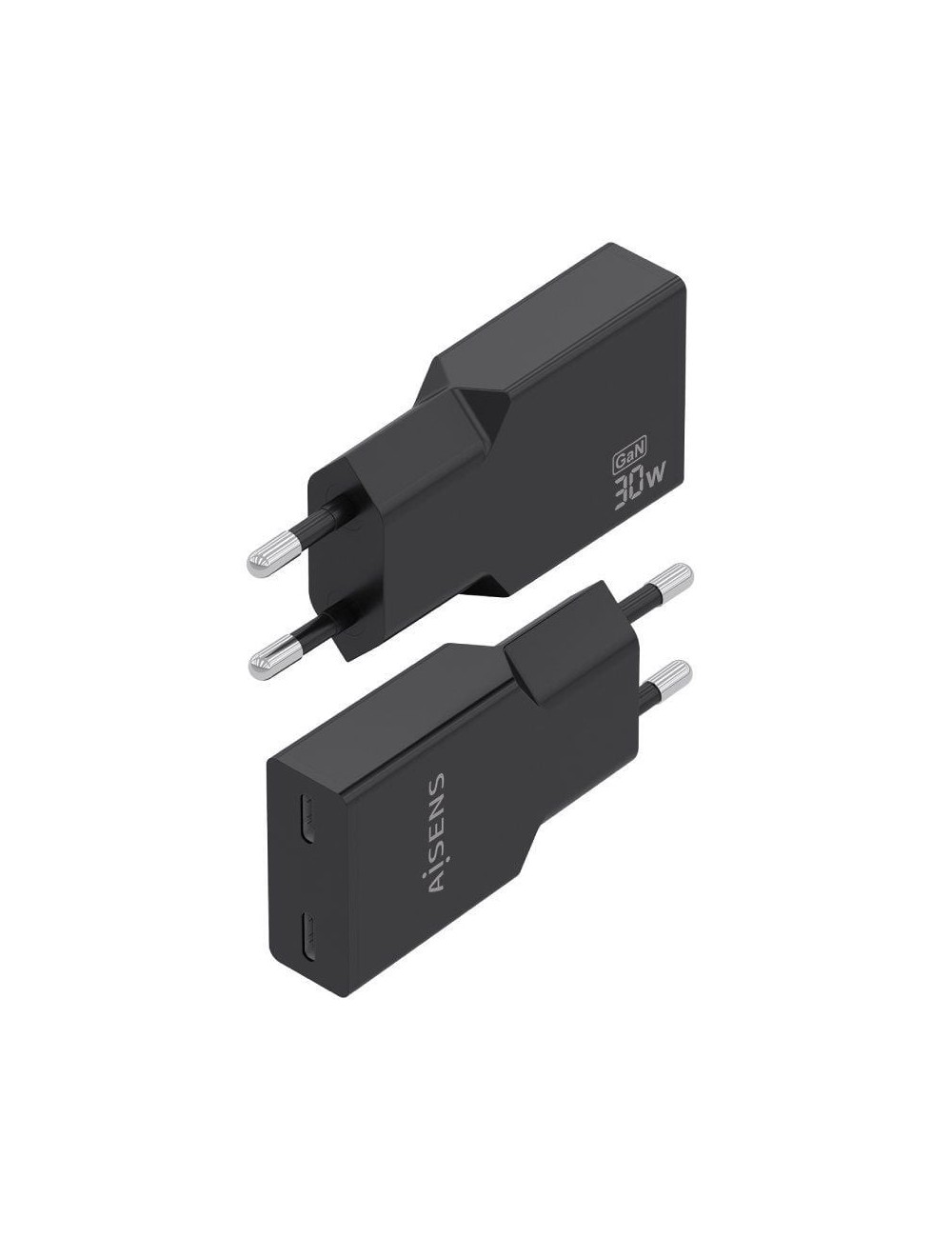 Cargador de Pared GaN Aisens A110-1006/ 2xUSB Tipo-C/ 30W/ Negro