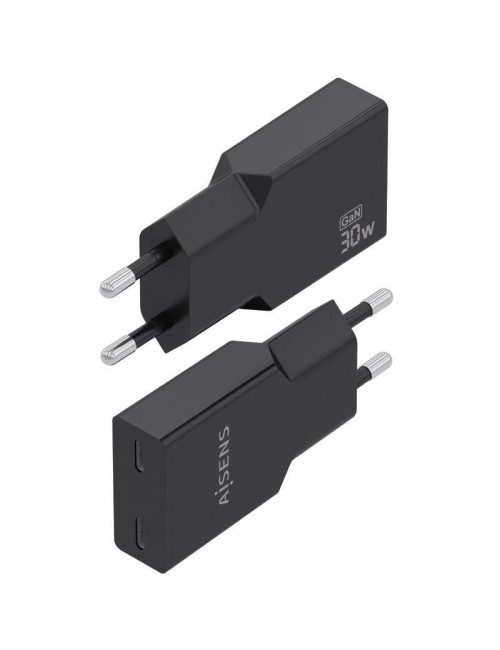 Cargador de Pared GaN Aisens A110-1006/ 2xUSB Tipo-C/ 30W/ Negro