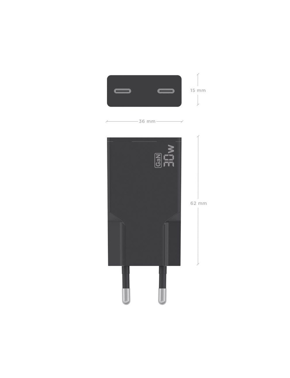 Cargador de Pared GaN Aisens A110-1006/ 2xUSB Tipo-C/ 30W/ Negro