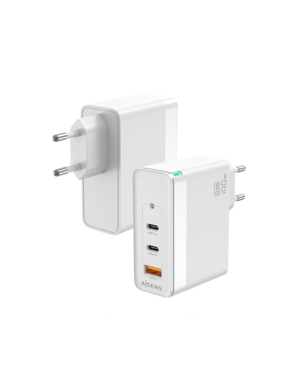 Cargador de Pared GaN Aisens ASCH-100W3P008-W/ 2xUSB Tipo-C/ 1x USB/ 100W
