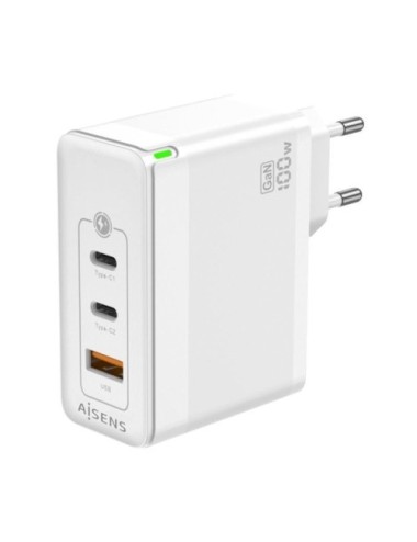 Cargador de Pared GaN Aisens ASCH-100W3P008-W/ 2xUSB Tipo-C/ 1x USB/ 100W