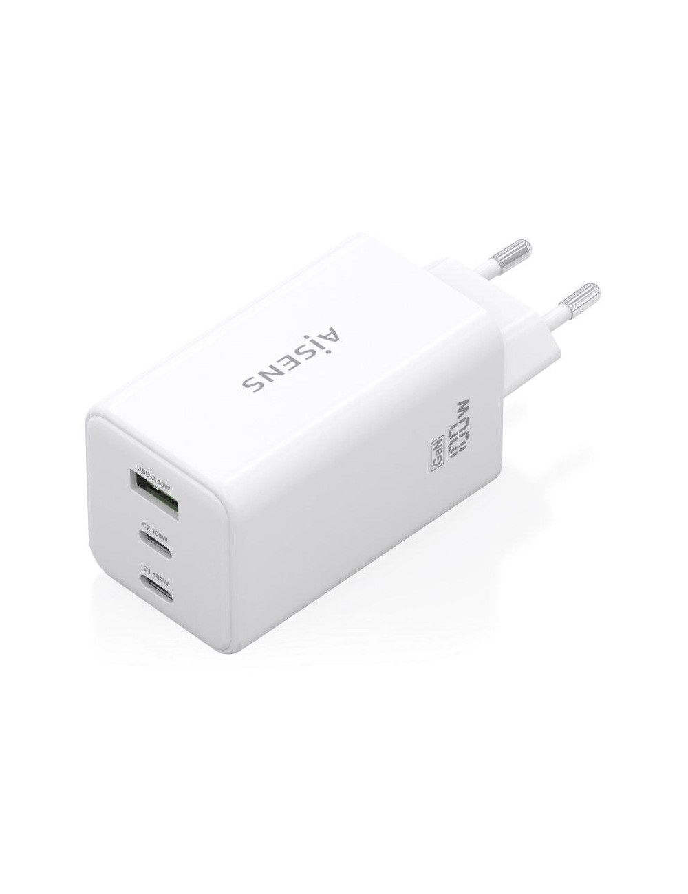Cargador de Pared GaN Aisens ASCH-100W3P051-W/ 2xUSB Tipo-C/ 1xUSB/ 100W