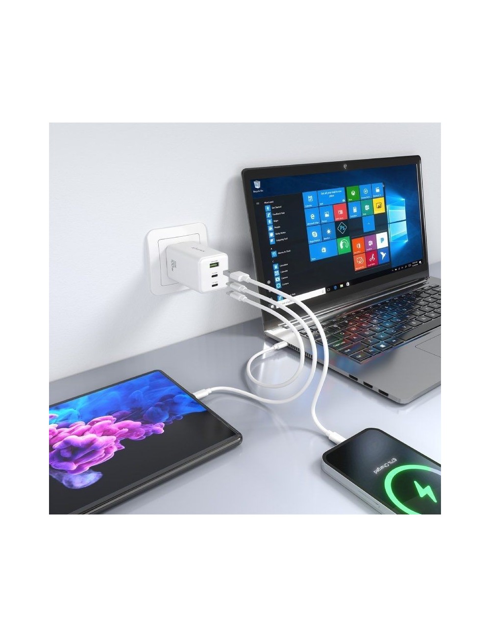 Cargador de Pared GaN Aisens ASCH-100W3P051-W/ 2xUSB Tipo-C/ 1xUSB/ 100W