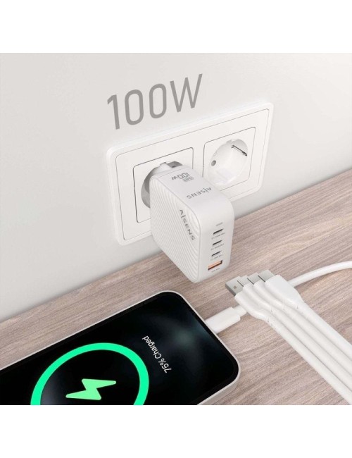 Cargador de Pared GaN Aisens ASCH-100W4P028-W/ 3xUSB Tipo-C/ 1x USB/ 100W