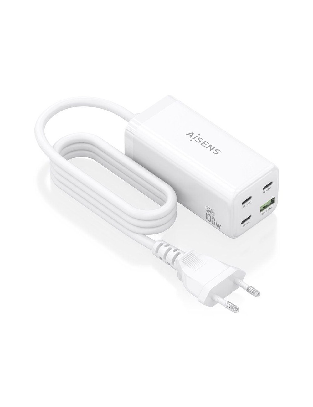 Cargador Sobremesa GaN Aisens ASCH-100W4P053-W/ 3xUSB Tipo-C/ 1xUSB/ 100W