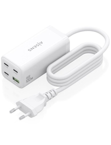 Cargador Sobremesa GaN Aisens ASCH-100W4P053-W/ 3xUSB Tipo-C/ 1xUSB/ 100W