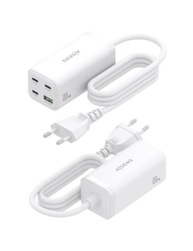 Cargador Sobremesa GaN Aisens ASCH-100W4P053-W/ 3xUSB Tipo-C/ 1xUSB/ 100W