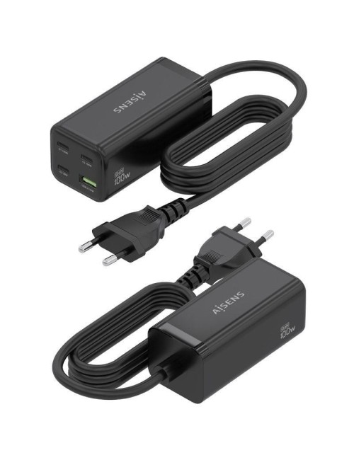 Cargador Sobremesa GaN Aisens ASCH-100W4P054-BK/ 3xUSB Tipo-C/ 1xUSB/ 100W