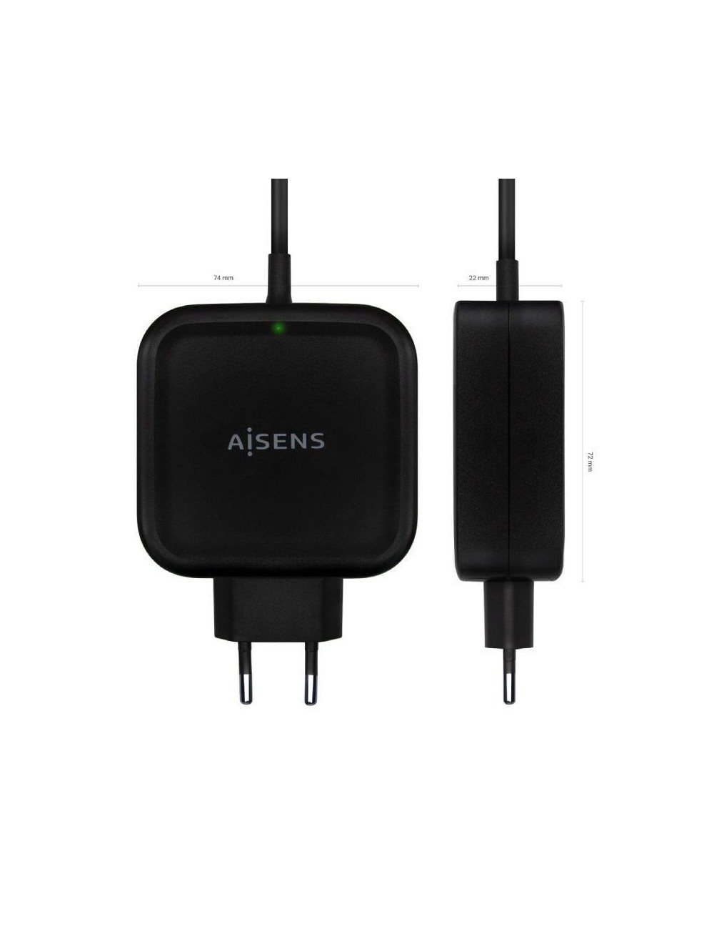 Cargador de Pared Aisens ASCH-1PD65WL-BK/ 1xUSB Tipo-C/ 65W