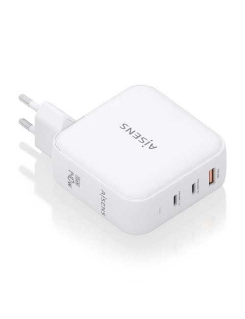 Cargador de Pared GaN Aisens ASCH-140W3P030-W/ 2xUSB Tipo-C/ 1xUSB/ 140W