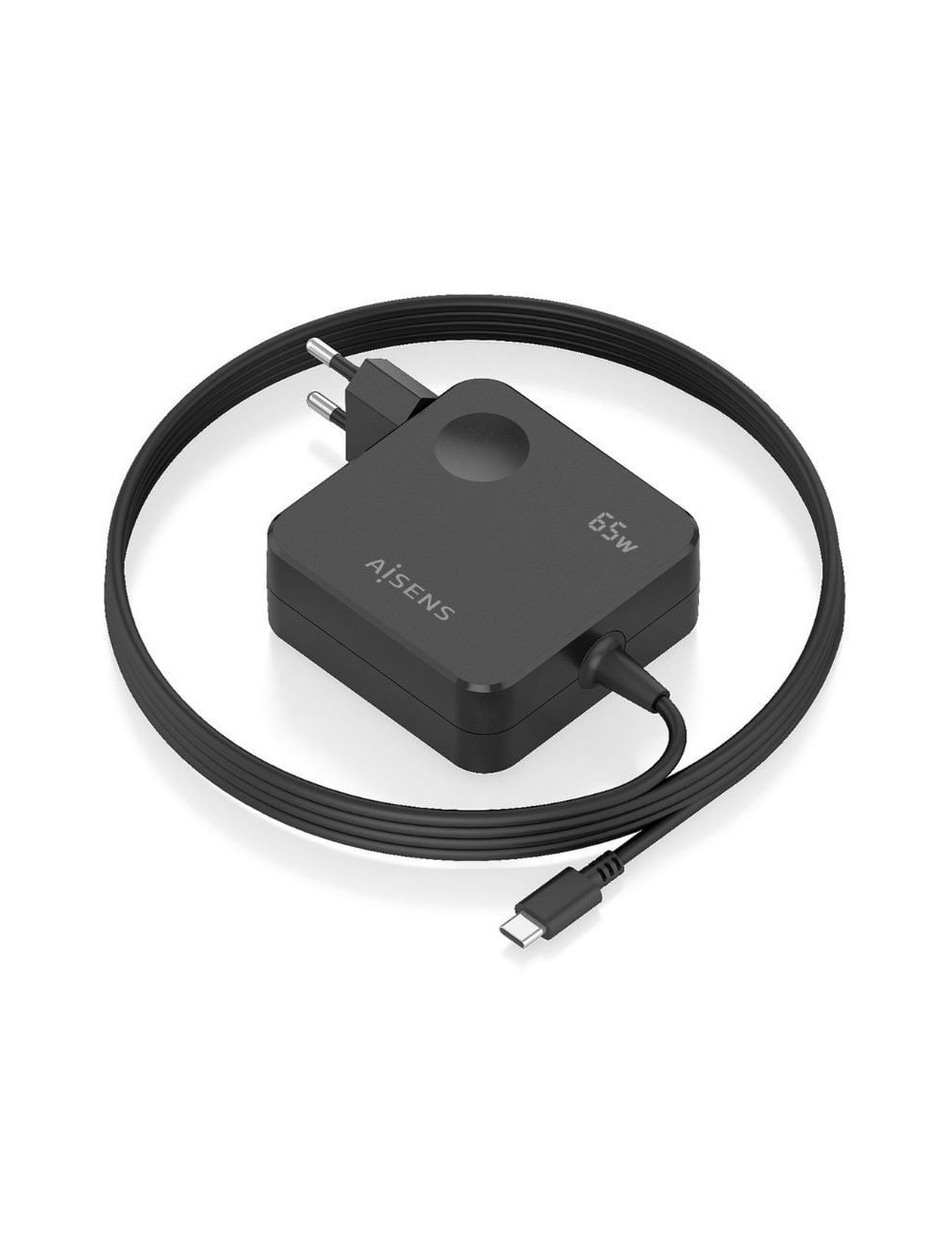 Cargador de Pared Aisens ASCH-1PD65WL80-BK/ 1xUSB Tipo-C/ 65W/ Negro