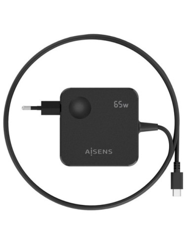 Cargador de Pared Aisens ASCH-1PD65WL80-BK/ 1xUSB Tipo-C/ 65W/ Negro