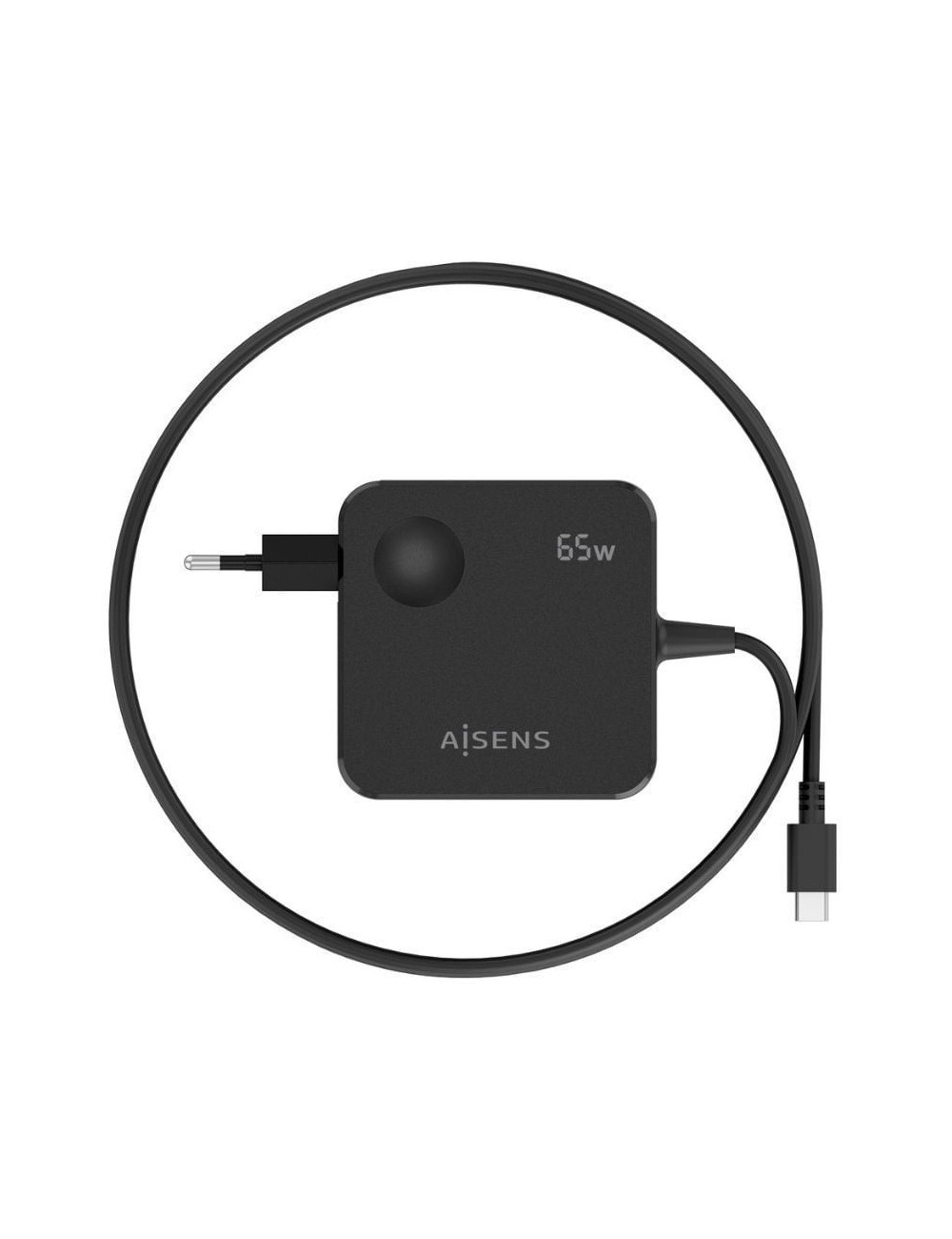 Cargador de Pared Aisens ASCH-1PD65WL80-BK/ 1xUSB Tipo-C/ 65W/ Negro