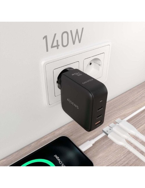Cargador de Pared GaN Aisens ASCH-140W3P031-BK/ 2xUSB Tipo-C/ 1xUSB/ 140W