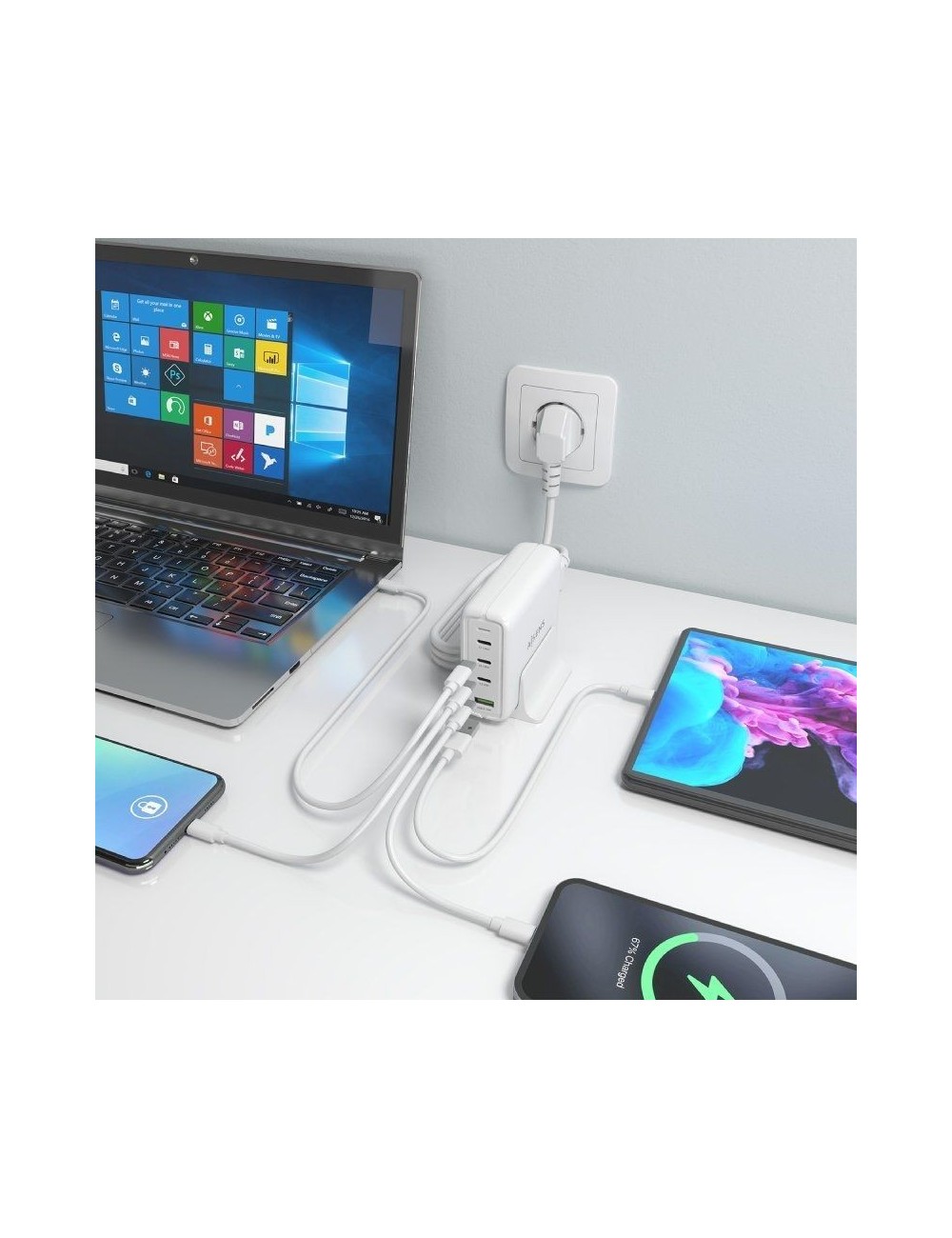 Cargador Sobremesa GaN Aisens ASCH-140W4P055-W/ 3xUSB Tipo-C/ 1xUSB/ 140W