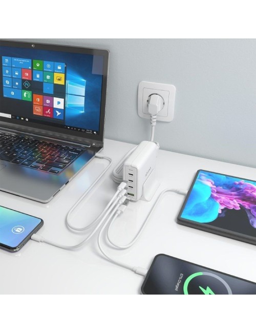 Cargador Sobremesa GaN Aisens ASCH-140W4P055-W/ 3xUSB Tipo-C/ 1xUSB/ 140W