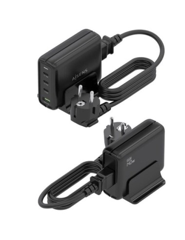 Cargador Sobremesa GaN Aisens ASCH-140W4P056-BK/ 3xUSB Tipo-C/ 1xUSB/ 140W