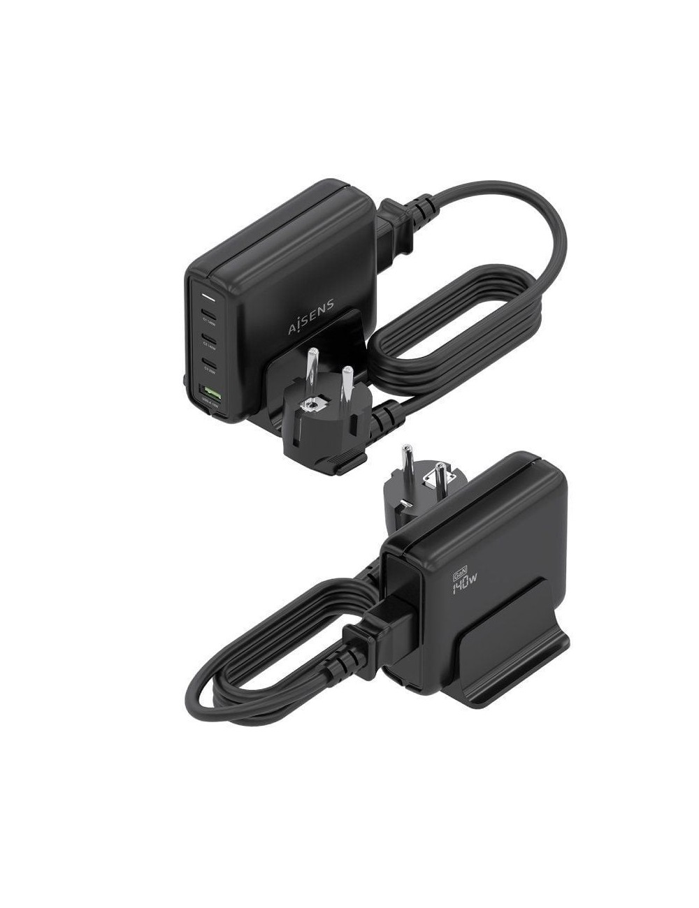 Cargador Sobremesa GaN Aisens ASCH-140W4P056-BK/ 3xUSB Tipo-C/ 1xUSB/ 140W
