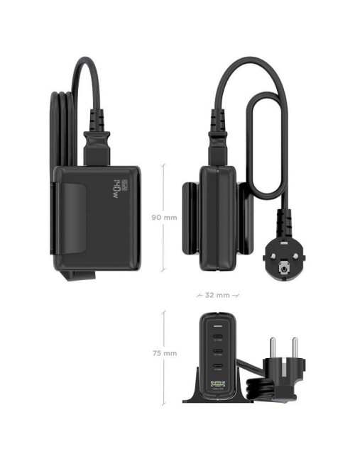 Cargador Sobremesa GaN Aisens ASCH-140W4P056-BK/ 3xUSB Tipo-C/ 1xUSB/ 140W