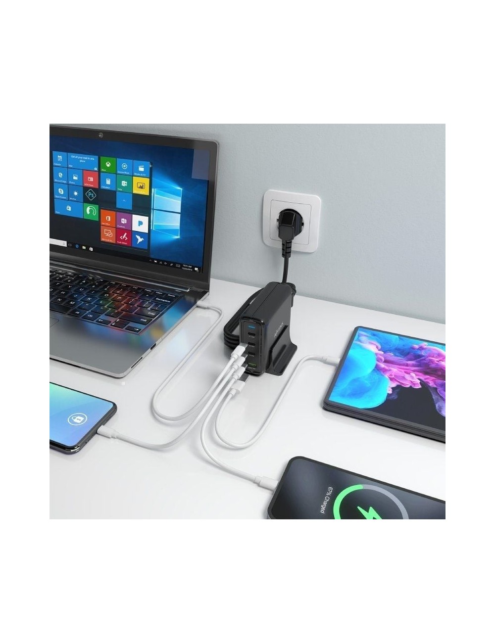 Cargador Sobremesa GaN Aisens ASCH-140W4P056-BK/ 3xUSB Tipo-C/ 1xUSB/ 140W