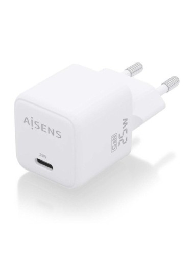 Cargador de Pared GaN Aisens ASCH-25W1P012-W/ 1xUSB Tipo-C/ 25W