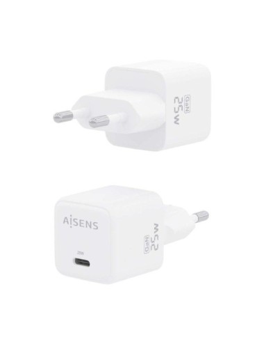 Cargador de Pared GaN Aisens ASCH-25W1P012-W/ 1xUSB Tipo-C/ 25W