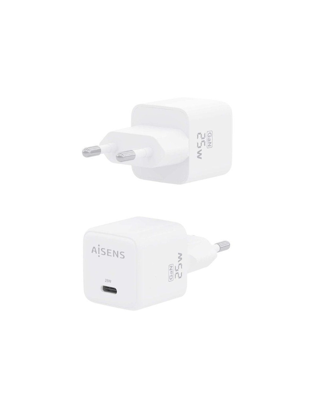 Cargador de Pared GaN Aisens ASCH-25W1P012-W/ 1xUSB Tipo-C/ 25W